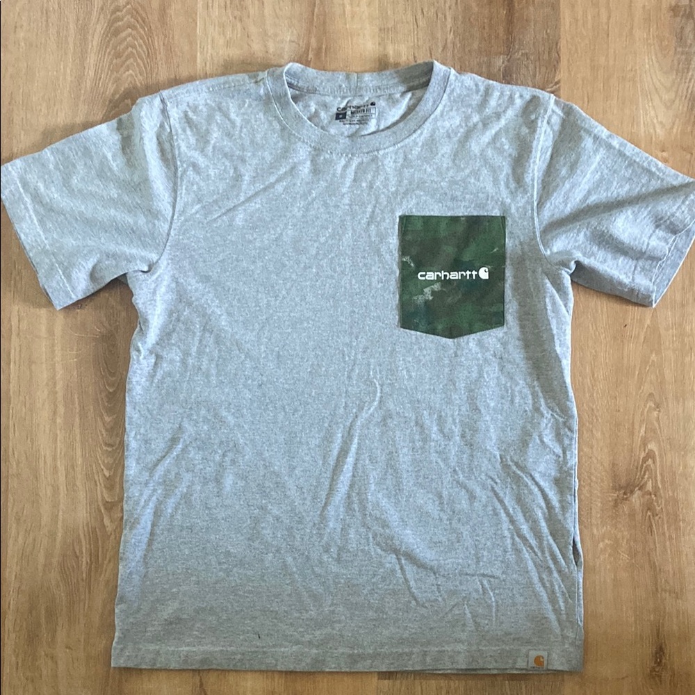 Carhartt Gray T-Shirt with Green Pocket
